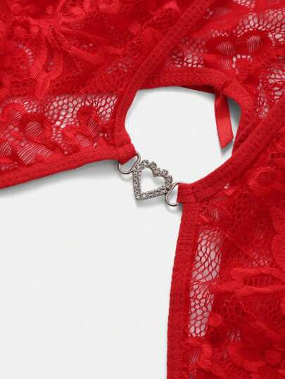 Flattering lace bodysuit, romantic sheer lingerie, feminine nightwear, bold and elegant look, scalloped edge detail, soft breathable lace, perfect for special nights, adjustable fit, TikTok trending sleepwear for confident women.