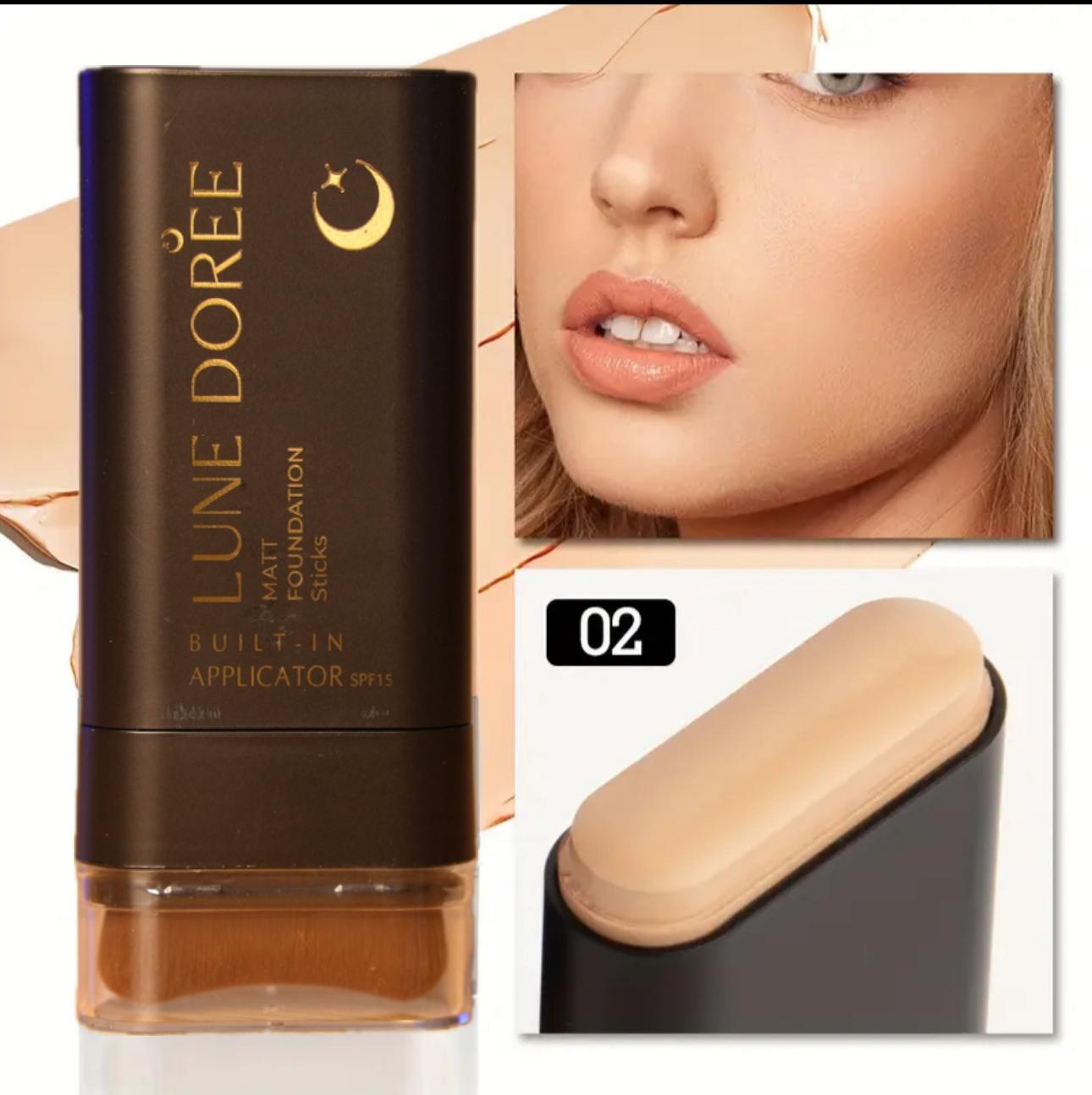 Matte Foundation Stick with SPF15 & Built-In Brush – Color-Changing Cushion Makeup,Tinted Moisturizing Cream for Flawless Light Coverage