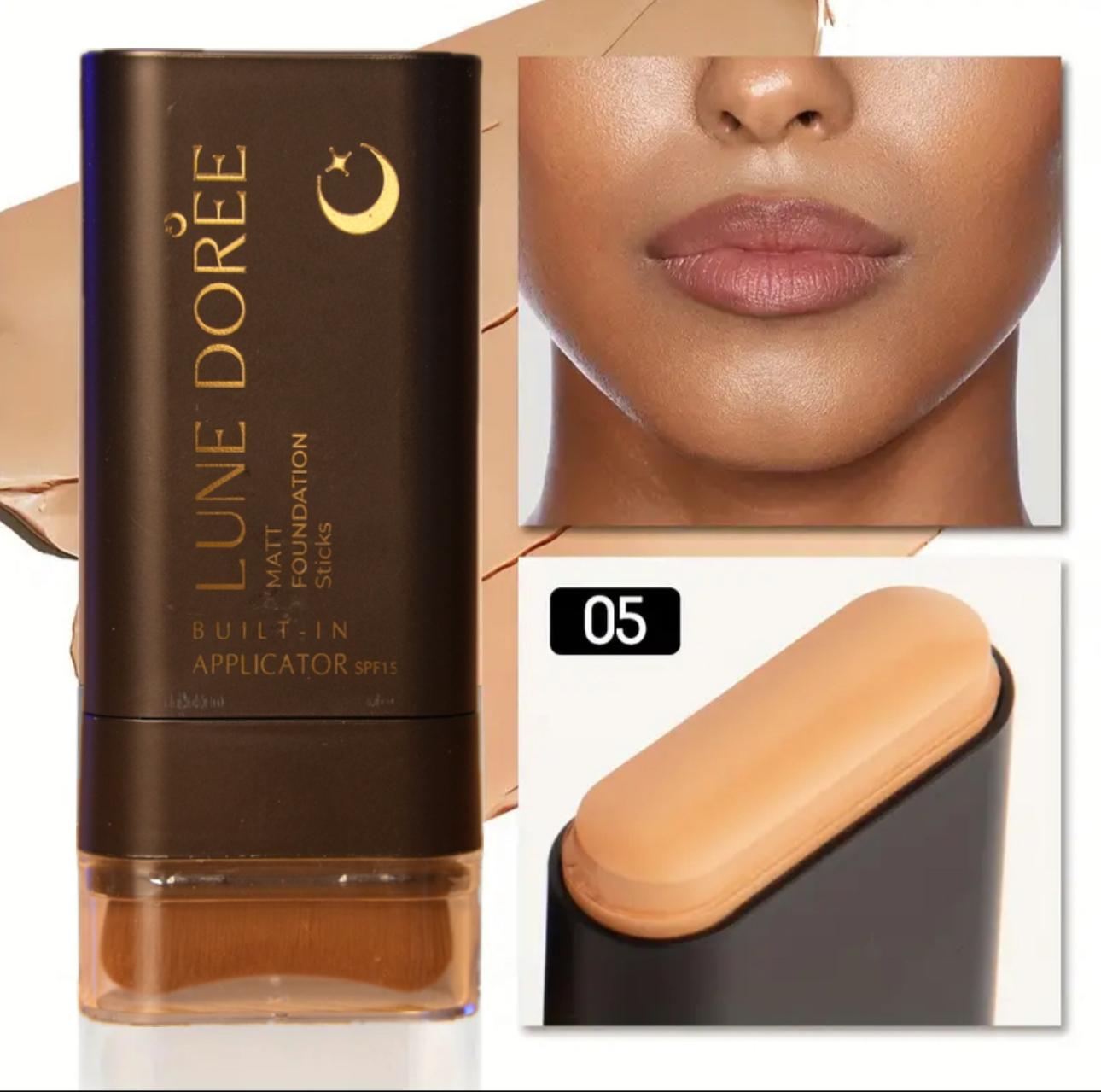 Matte Foundation Stick with SPF15 & Built-In Brush – Color-Changing Cushion Makeup,Tinted Moisturizing Cream for Flawless Light Coverage