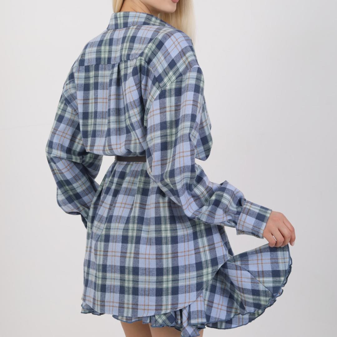 Women's  Plaid print Shirt  and  hight waisted Skirt casual loose drop shoulder longsleeve collared outwear for daily wear,  autumn fashion Women's warm jacket for women, Women's clothing, holiday tops, blouse top spring, comfort girls shirt