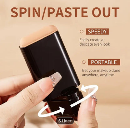 Matte Foundation Stick with SPF15 & Built-In Brush – Color-Changing Cushion Makeup,Tinted Moisturizing Cream for Flawless Light Coverage