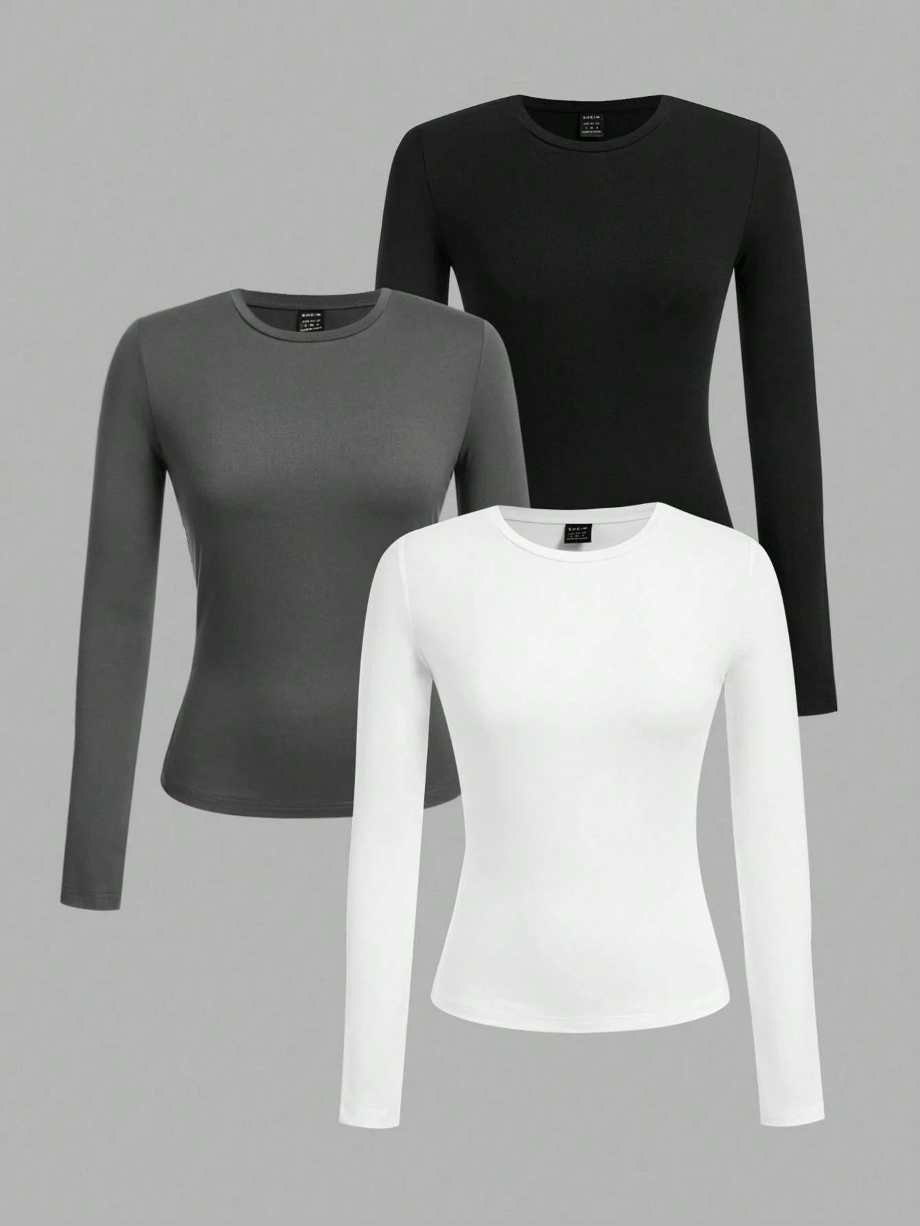 3-Pack Women’s Slim Fit Long Sleeve Tops – Soft Stretchy Cotton, Everyday Essential Tees, UK Trending Style